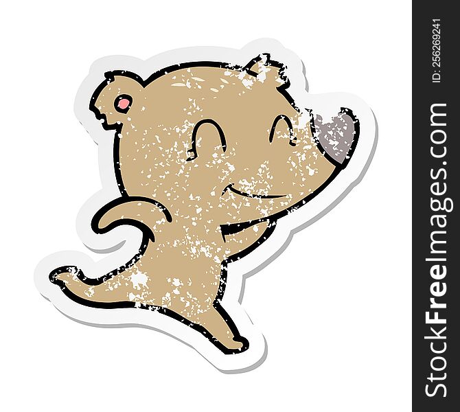 Distressed Sticker Of A Friendly Bear Running Cartoon