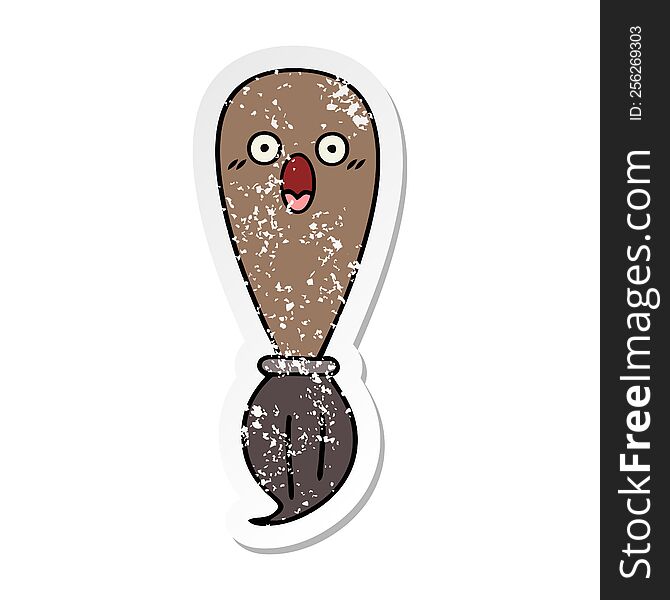 distressed sticker of a cute cartoon paint brush