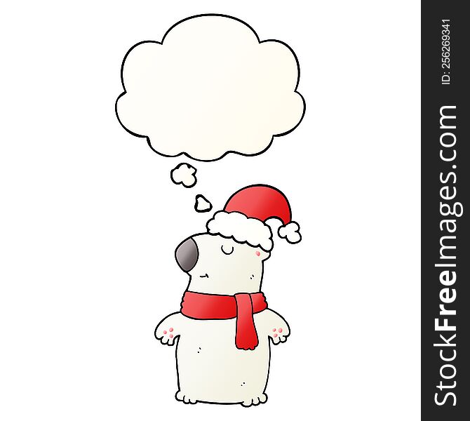 Cute Cartoon Christmas Bear And Thought Bubble In Smooth Gradient Style