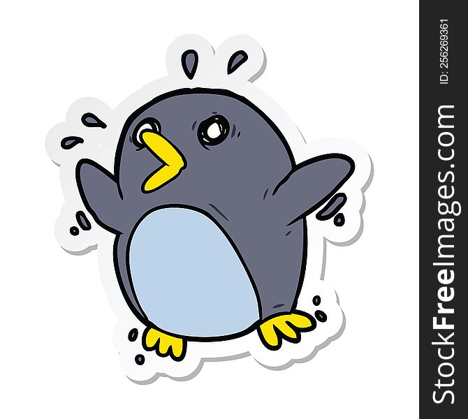 Sticker Of A Cartoon Frightened Penguin