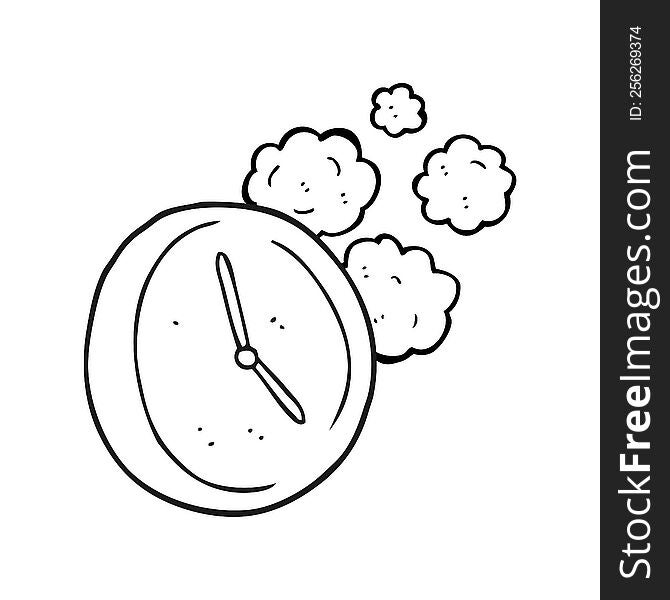 freehand drawn black and white cartoon ticking clock