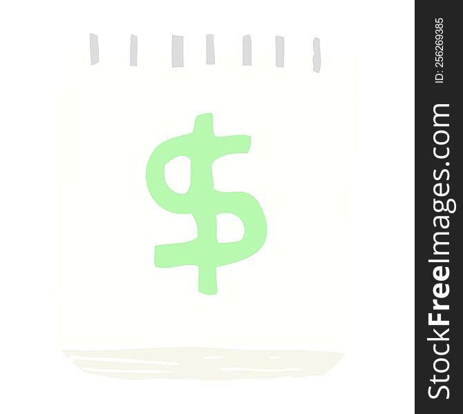 flat color illustration of a cartoon note pad with dollar symbol