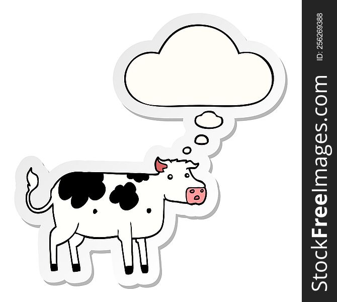Cartoon Cow And Thought Bubble As A Printed Sticker