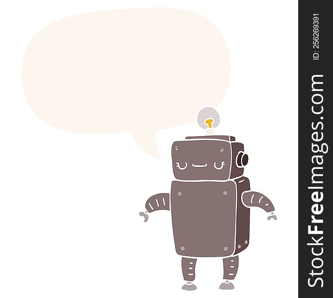 Cartoon Robot And Speech Bubble In Retro Style