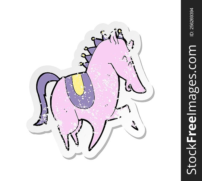 retro distressed sticker of a cartoon prancing horse