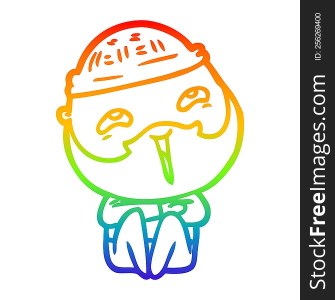 rainbow gradient line drawing of a cartoon happy bearded man