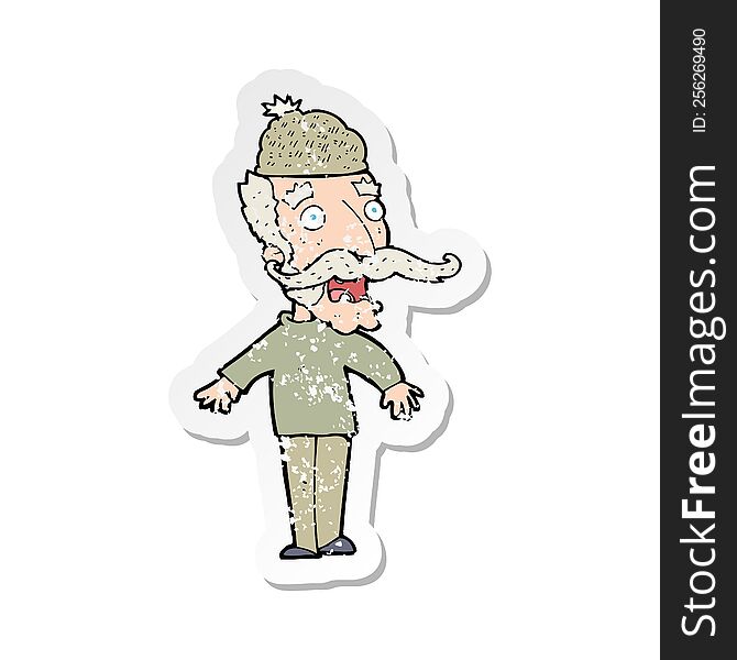 retro distressed sticker of a cartoon man wearing hat