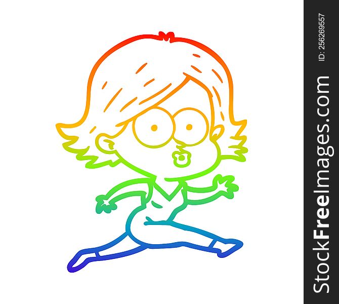 Rainbow Gradient Line Drawing Cartoon Girl Pouting