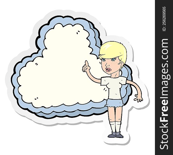 sticker of a woman with text space cloud
