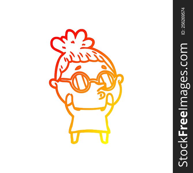 Warm Gradient Line Drawing Cartoon Woman Wearing Glasses
