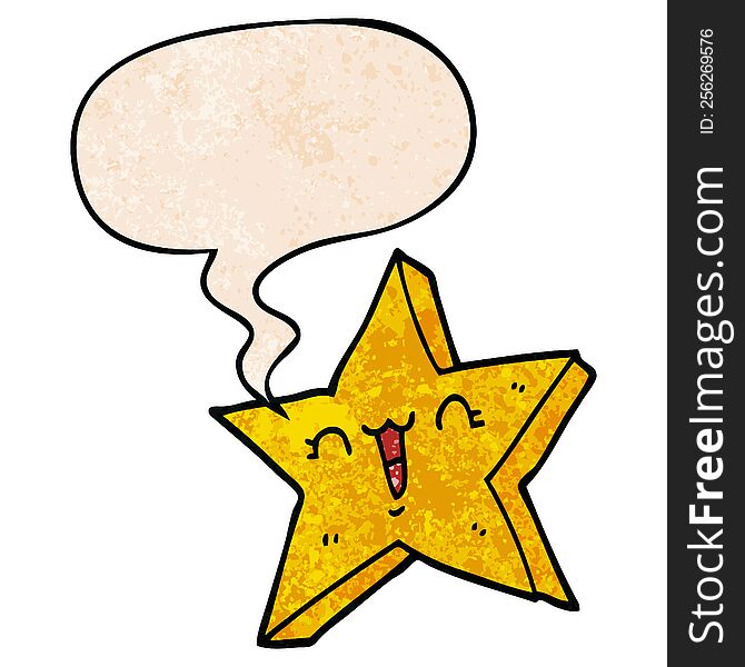 Cute Cartoon Star And Speech Bubble In Retro Texture Style