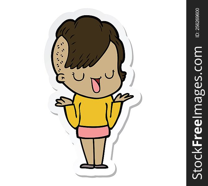 Sticker Of A Cute Cartoon Girl With Hipster Haircut