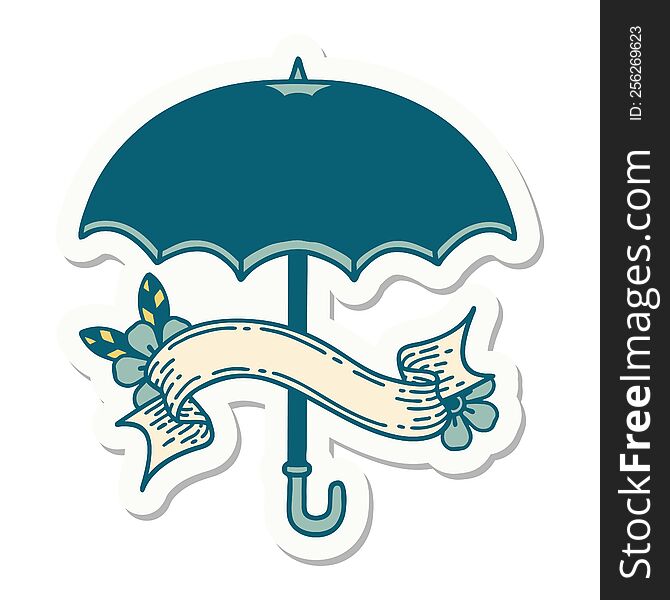 Tattoo Sticker With Banner Of An Umbrella
