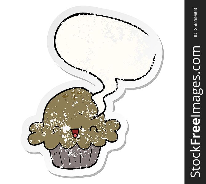 Cute Cartoon Pie And Speech Bubble Distressed Sticker