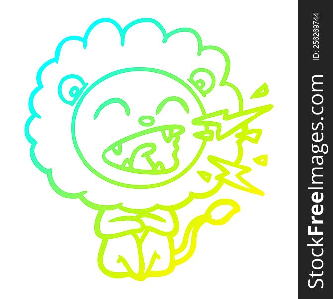 Cold Gradient Line Drawing Cartoon Roaring Lion