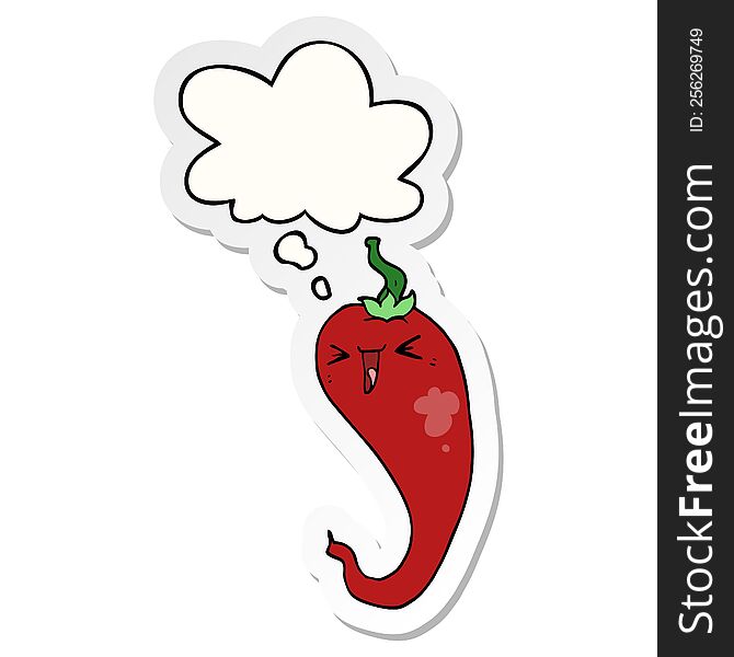 cartoon hot chili pepper with thought bubble as a printed sticker