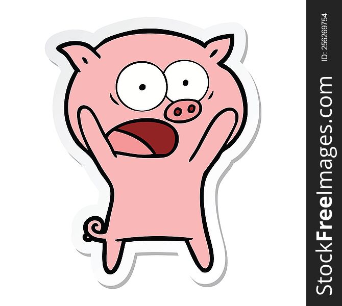 sticker of a cartoon pig shouting