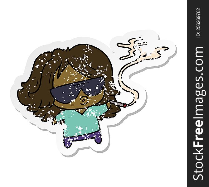 distressed sticker cartoon illustration cute kawaii smoking a joint. distressed sticker cartoon illustration cute kawaii smoking a joint