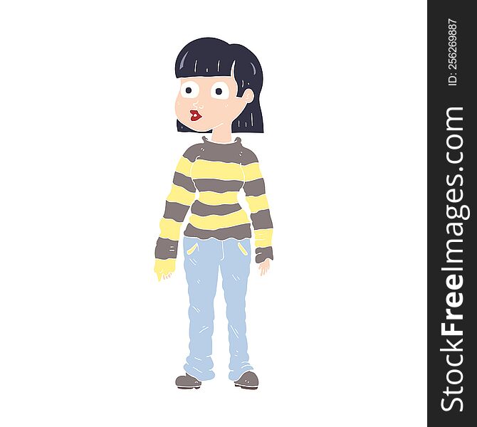 flat color illustration of a cartoon woman in casual clothes