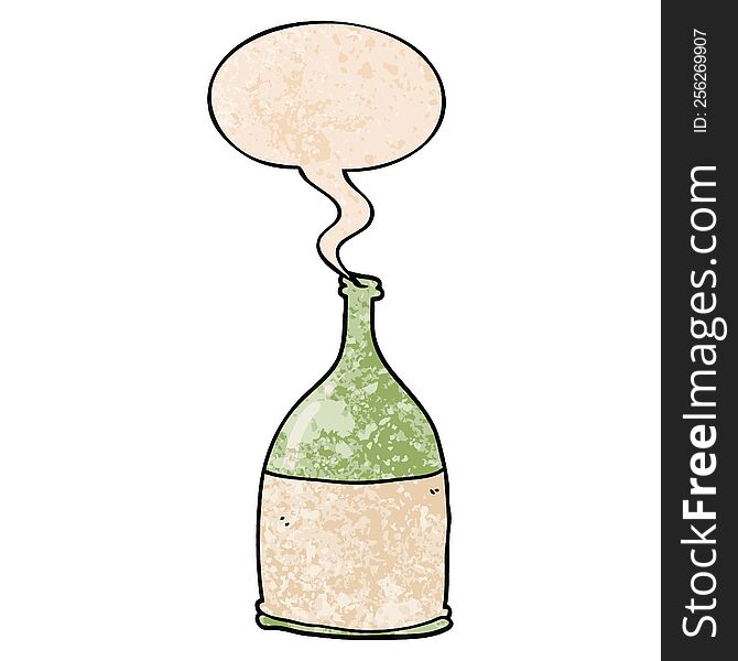 Cartoon Bottle And Speech Bubble In Retro Texture Style