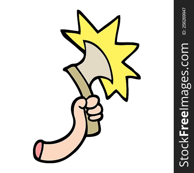 Hand Drawn Doodle Style Cartoon Arm With Axe