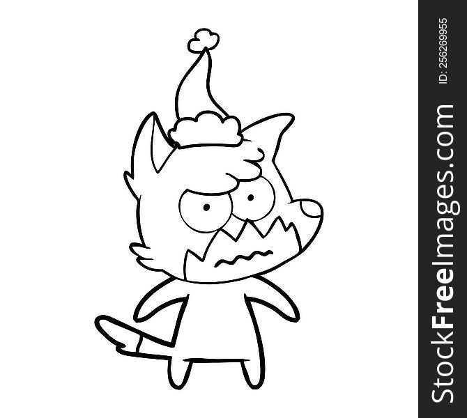 Line Drawing Of A Annoyed Fox Wearing Santa Hat