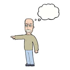 Cartoon Old Man Gesturing Get Out! With Thought Bubble Stock Photo