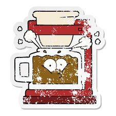 Distressed Sticker Of A Steaming Hot Coffee Pot Stock Photo