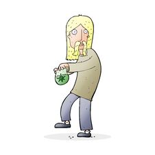 Free Cartoon Hippie Man With Bag Of Weed Stock Photos - 256278843