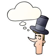 Cartoon Man Wearing Top Hat And Thought Bubble In Smooth Gradient Style Royalty Free Stock Photography