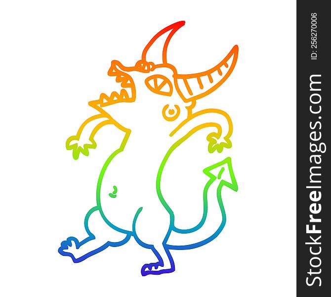 Rainbow Gradient Line Drawing Cartoon Halloween Monster