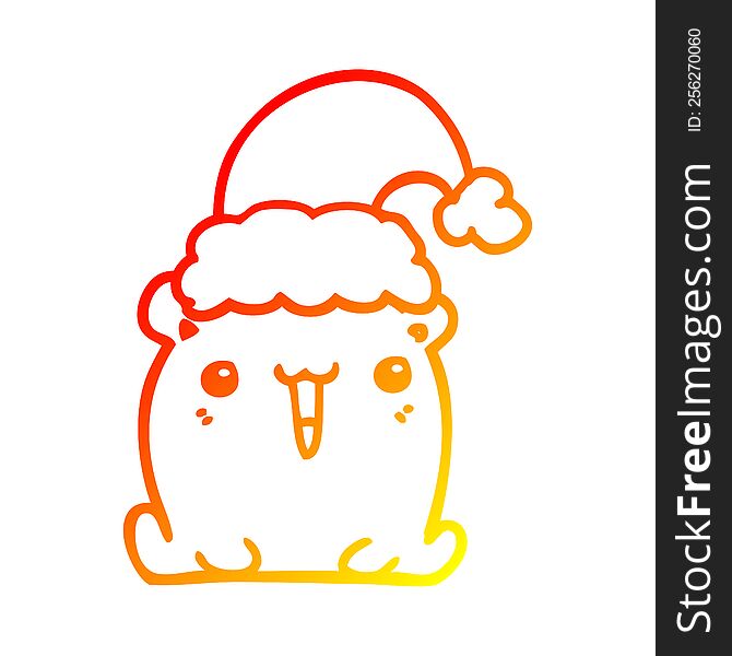 Warm Gradient Line Drawing Cute Cartoon Bear With Christmas Hat
