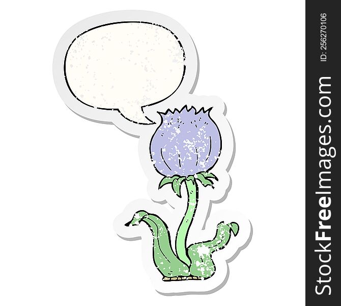 Cartoon Wild Flower And Speech Bubble Distressed Sticker