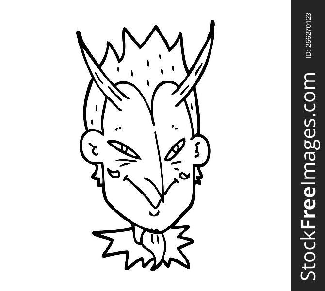 Line Drawing Cartoon Devil Face