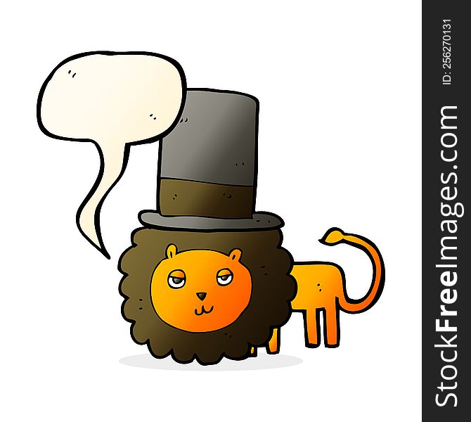 Cartoon Lion In Top Hat With Speech Bubble