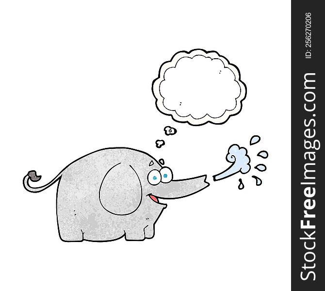 freehand drawn thought bubble textured cartoon elephant squirting water
