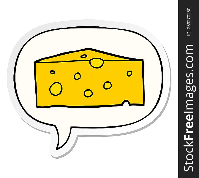 cartoon cheese with speech bubble sticker. cartoon cheese with speech bubble sticker