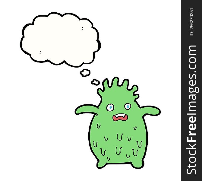Cartoon Funny Slime Monster With Thought Bubble