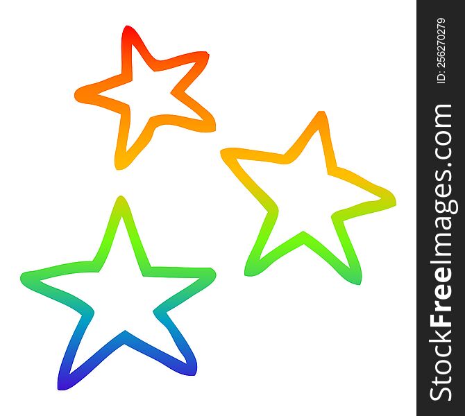 Rainbow Gradient Line Drawing Cartoon Star Symbols