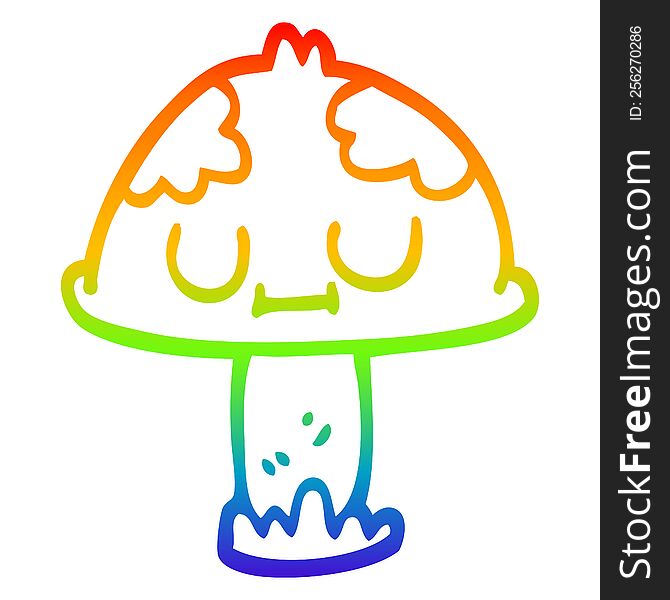 Rainbow Gradient Line Drawing Cartoon Cute Mushroom
