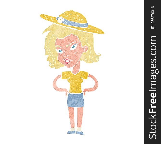 cartoon woman in summer hat