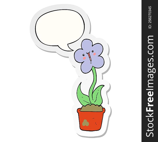 cute cartoon flower with speech bubble sticker