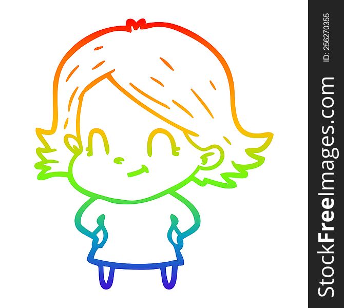 Rainbow Gradient Line Drawing Cartoon Friendly Girl