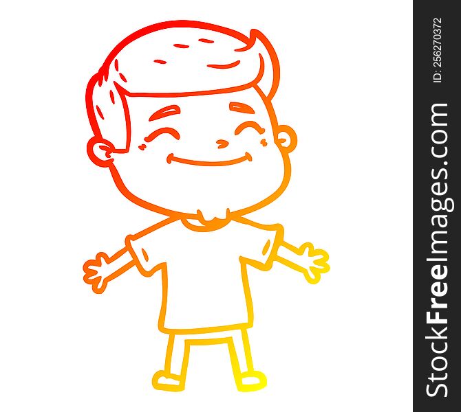 Warm Gradient Line Drawing Happy Cartoon Man With Open Arms