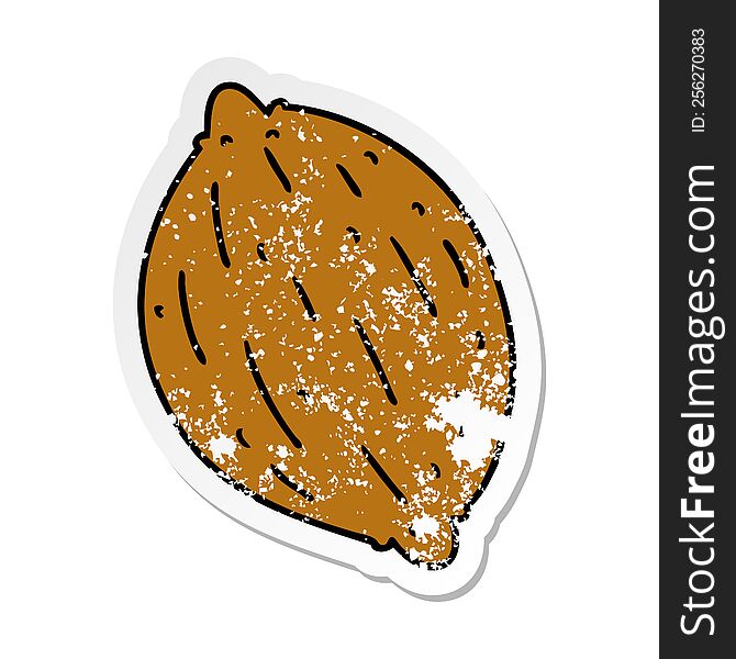 distressed sticker cartoon illustration of a single walnut. distressed sticker cartoon illustration of a single walnut