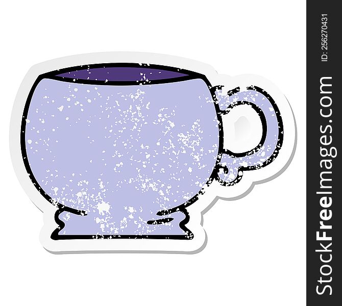 distressed sticker of a quirky hand drawn cartoon mug