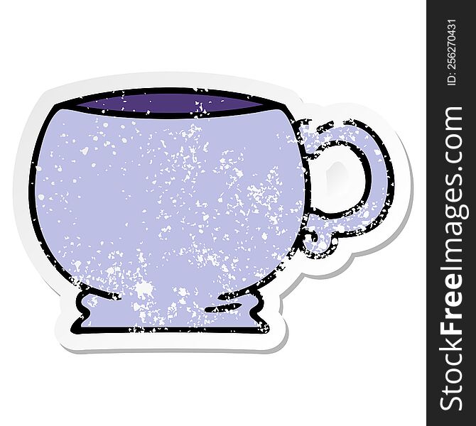 Distressed Sticker Of A Quirky Hand Drawn Cartoon Mug