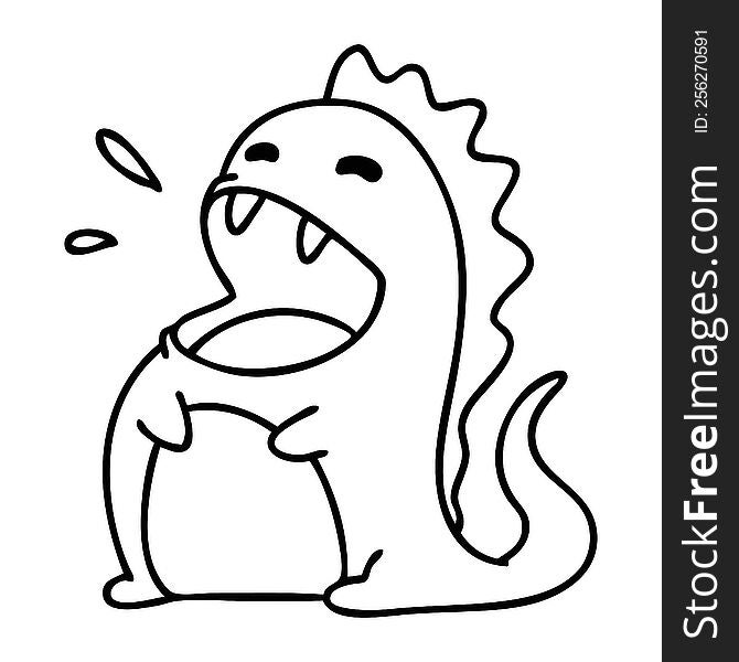 line doodle of a happy dinosaur