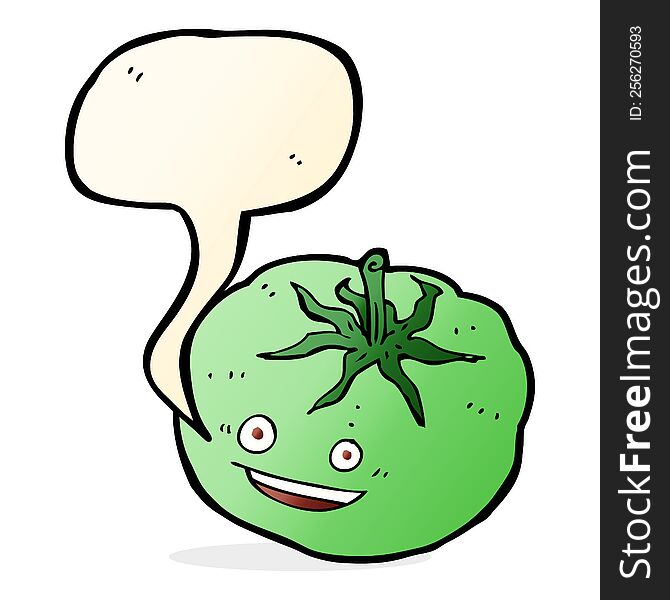 Cartoon Green Tomato With Speech Bubble