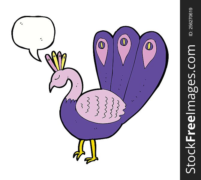 cartoon peacock with speech bubble